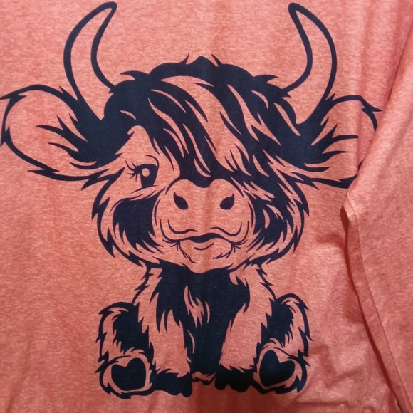 Orange Long Sleeve Shirt with Cow Print  And Hearts Size Medium - Picture 2 of 5